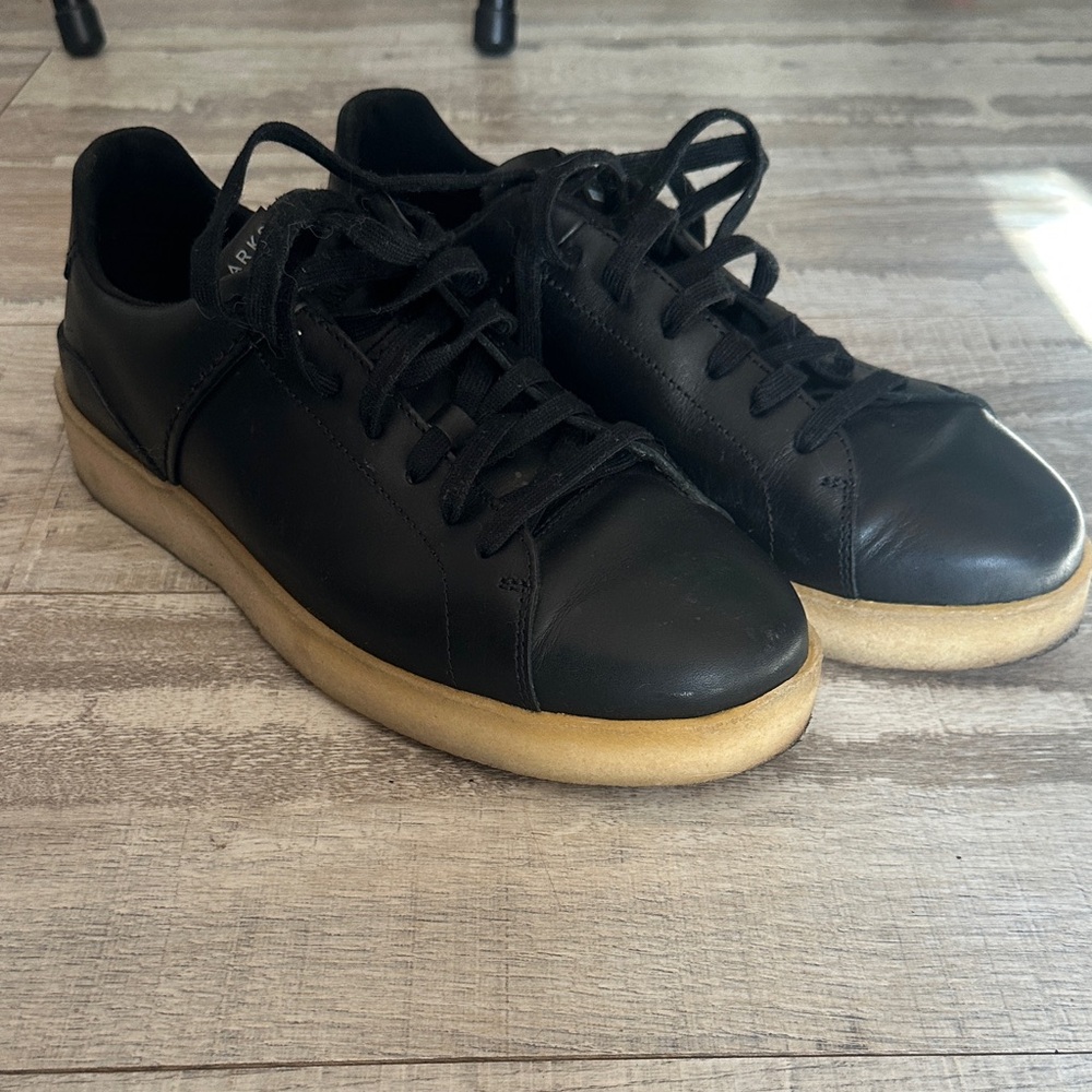 Clarks Black Leather Sneakers with Tan Sole